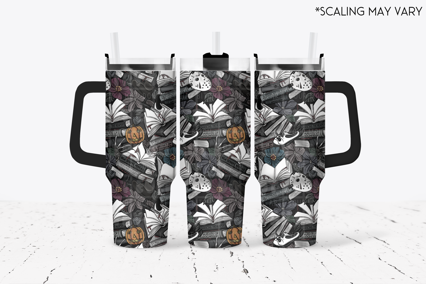 Masked Men Muted Book Stacks Tumbler