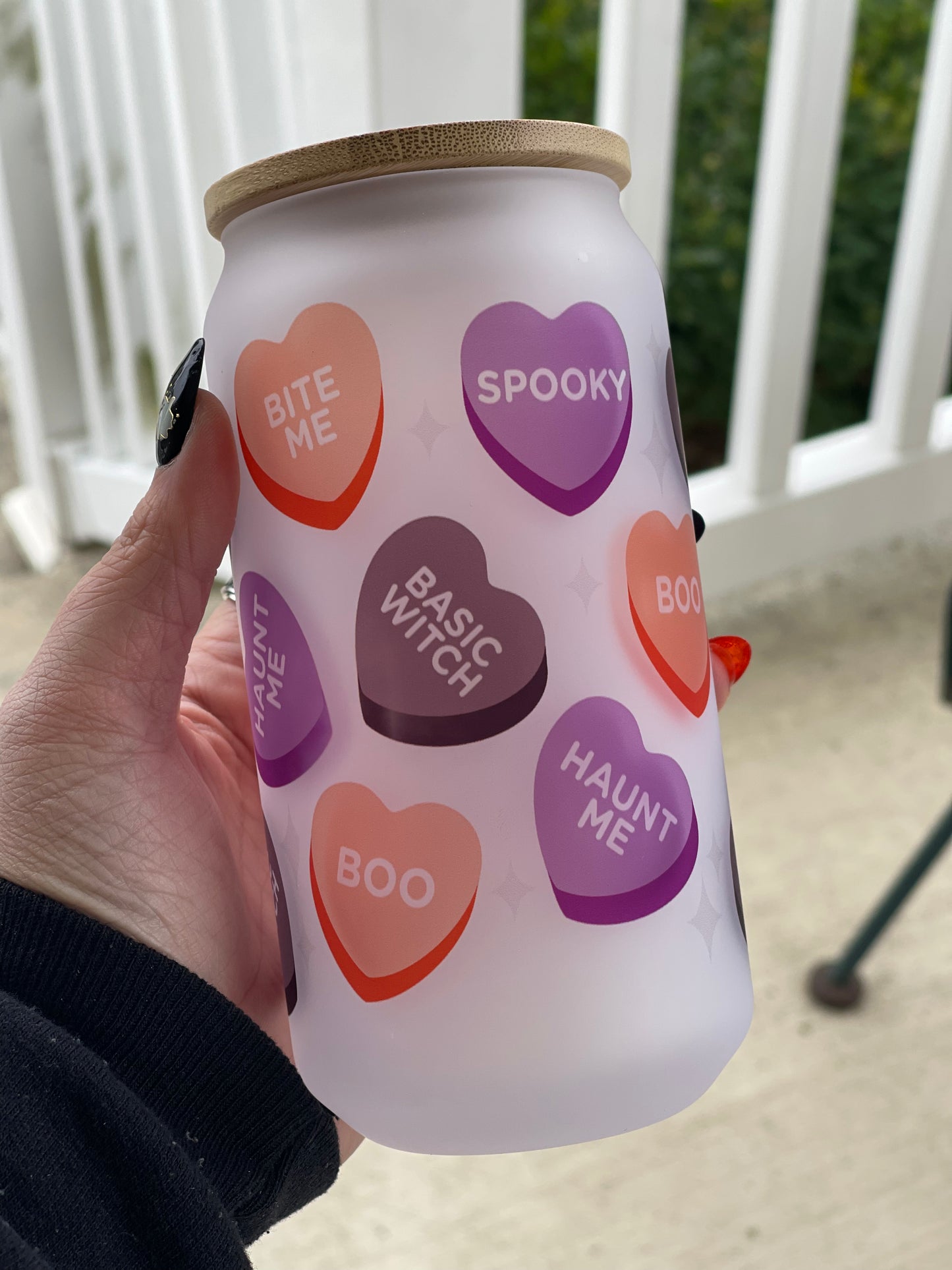 Halloween Candy Hearts Can Glass