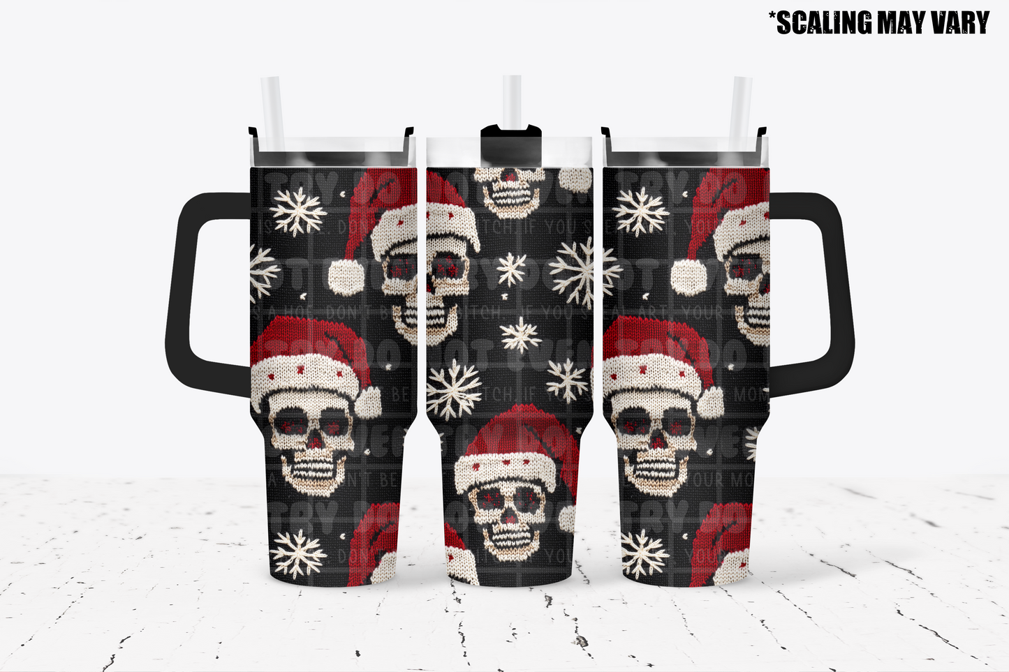 Faux Knit Santa Skulls Tumbler