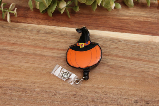 Pumpkin Witch Hat Badge Reel